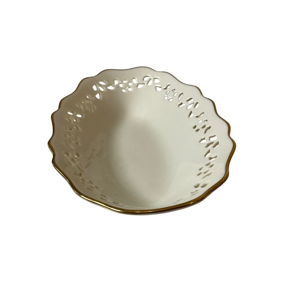 Vtintage Lenox Pierced Oval Trinket Dish 24K Gold Trimmed Fine China Porcelain